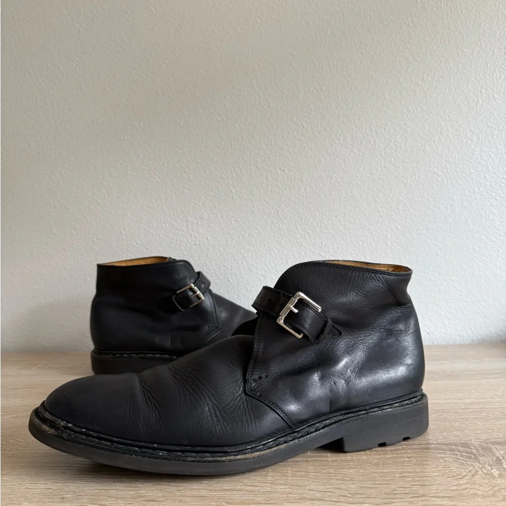 Mens Heschung Manioc Black Leather Buckle Ankle Boots Mens Sz 9.5